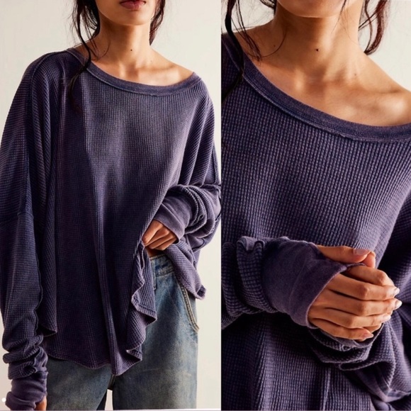 🛑SOLD OUT🛑 FPMicrophone Drop Long Sleeve Oversized Thermal in Navy Size L NWT - Picture 2 of 10